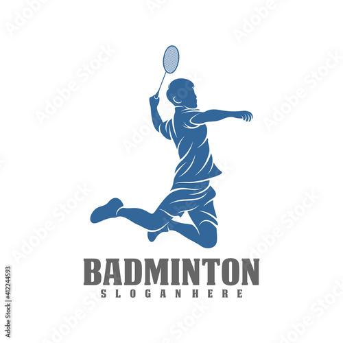 Modern Passionate Badminton Player In Action Logo, Creative Badminton design concepts template, icon symbol