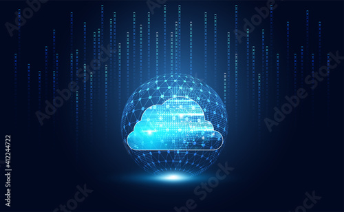 Abstract cloud technology with big data and interface concept Connection by collecting data in the cloud With large data storage systems on hi tech background.