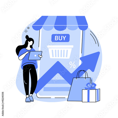 Consumer society abstract concept vector illustration. Consumption of goods and services, compulsive purchase, shopaholic, retail market, customer habits, online retail app abstract metaphor.