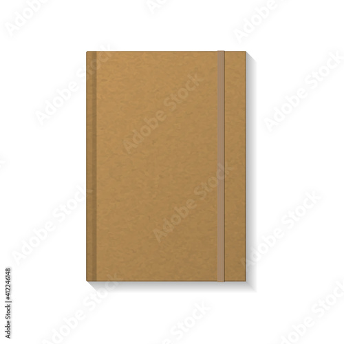 Blank brown kraft paper book or notebook with brown elastic mockup template.