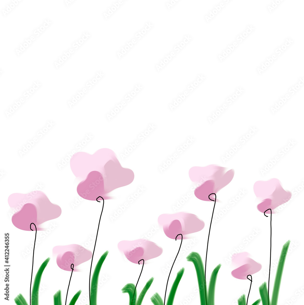 pink tulip flowers border, beautiful flowers blooming in the garden, nature canvas art drawing, digital painting, floral pattern abstract background, graphic design illustration wallpaper