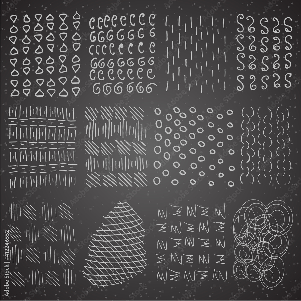 Hand Drawn Hipster Textures Made with Ink. Retro Patterns for Posters, Flyers and Banner Designs. Brushes Decor Elements. Abstract Strokes
