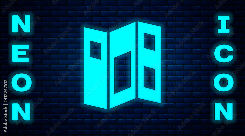 Glowing neon Museum guide brochure icon isolated on brick wall background. Exhibition guidebook. Flyer, booklet, leaflet print. Vector. Glowing neon Museum guide brochure icon isolated on brick wall background. Exhibition guidebook. Flyer, booklet, leaflet print. Vector.