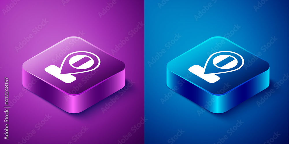 Isometric Location flag Italy icon isolated on blue and purple background. Square button. Vector. Isometric Location flag Italy icon isolated on blue and purple background. Square button. Vector.