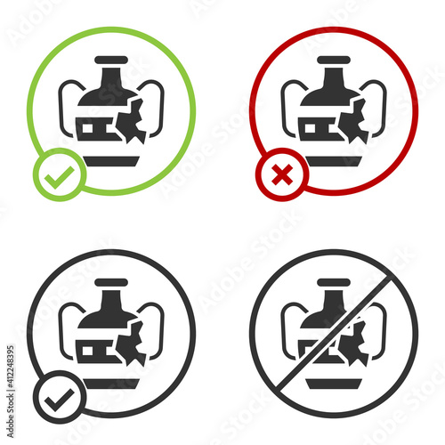 Black Broken ancient amphorae icon isolated on white background. Circle button. Vector.