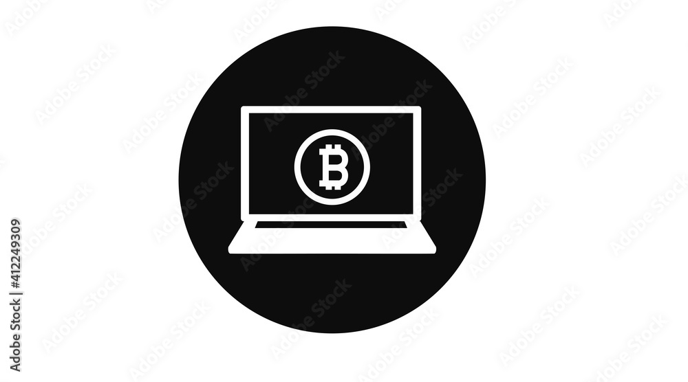 Vector Isolated Illustration of a Laptop with a Bitcoin, Black and White Bitcoin Icon Vector Isolated Illustration of a Laptop with a Bitcoin, Black and White Bitcoin Icon