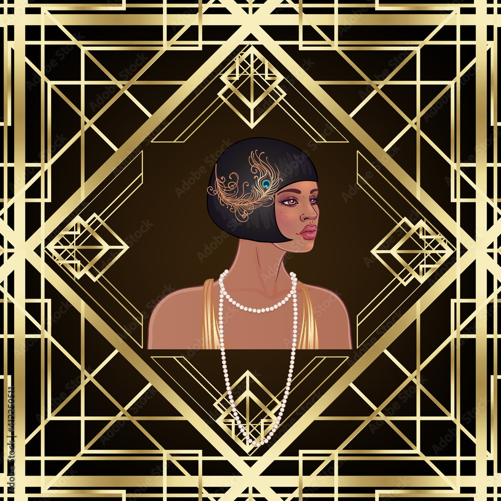 Retro fashion, glamour girl of twenties African American woman. Vector ...