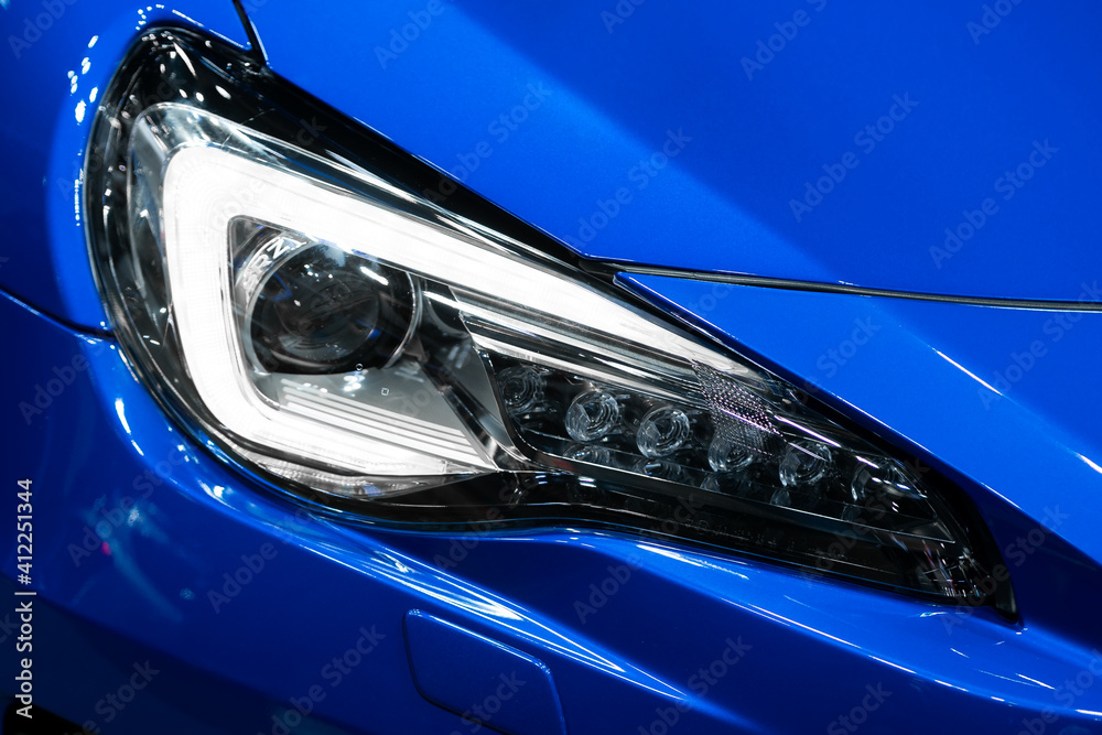 Detail of car LED headlights lamp of new cars
