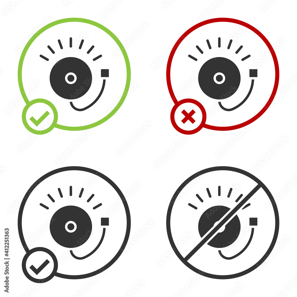 Black Ringing alarm bell icon isolated on white background. Fire alarm system. Service bell, handbell sign, notification symbol. Circle button. Vector. Black Ringing alarm bell icon isolated on white background. Fire alarm system. Service bell, handbell sign, notification symbol. Circle button. Vector.