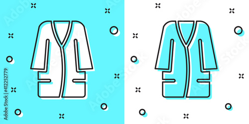 Black line Bathrobe icon isolated on green and white background. Random dynamic shapes. Vector.