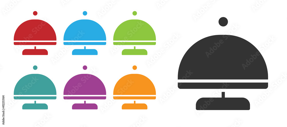Black Covered with a tray of food icon isolated on white background. Tray and lid sign. Restaurant cloche with lid. Set icons colorful. Vector. Black Covered with a tray of food icon isolated on white background. Tray and lid sign. Restaurant cloche with lid. Set icons colorful. Vector.