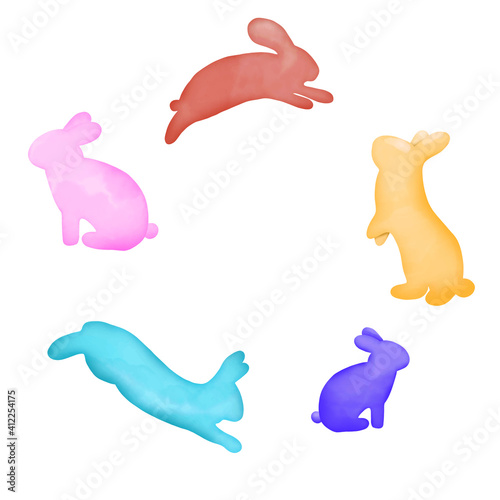 set of Isolation colorful rabbit , Watercolor vector.Easter day concept