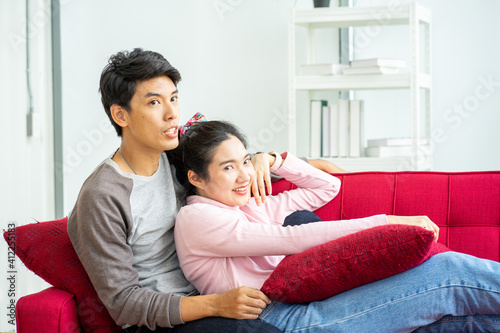 Asian couple lover moving into new house 