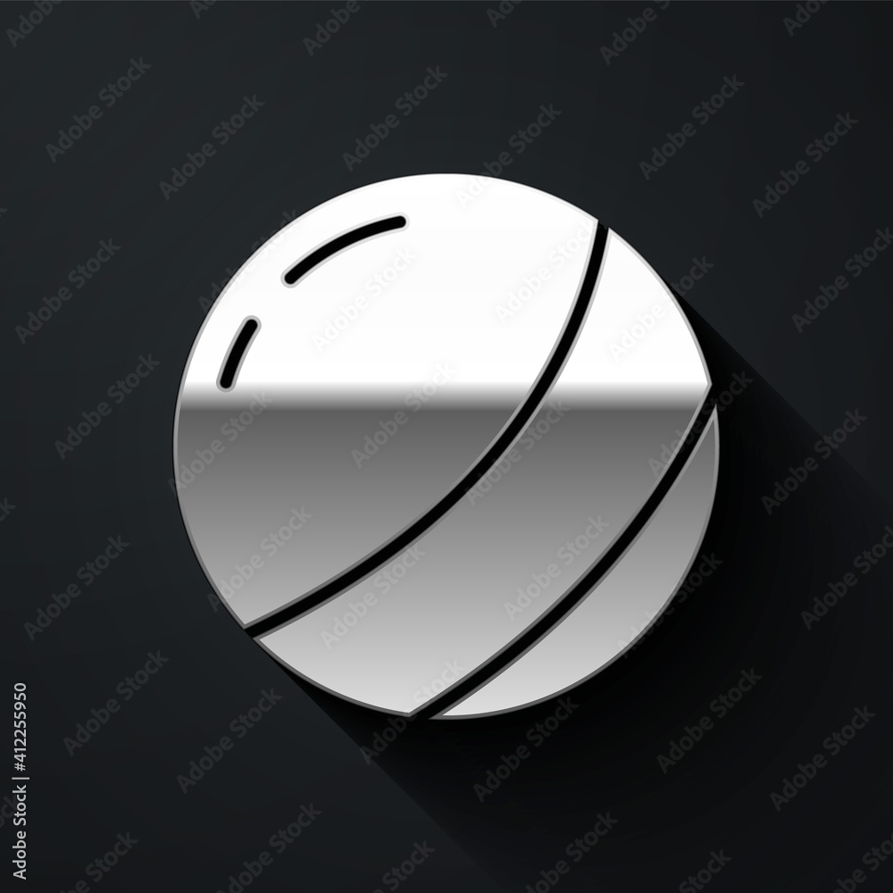 Silver Beach ball icon isolated on black background. Children toy. Long shadow style. Vector. Silver Beach ball icon isolated on black background. Children toy. Long shadow style. Vector.