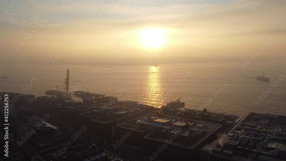 Panoramic views of the dawn in the Bosphorus Bay. Seagulls fly in the frame, no ferry traffic, lockdown. Aerial view, camera from down to the top. High quality FullHD footage Panoramic views of the dawn in the Bosphorus Bay. Seagulls fly in the frame, no ferry traffic, lockdown. Aerial view, camera from down to the top. High quality FullHD footage