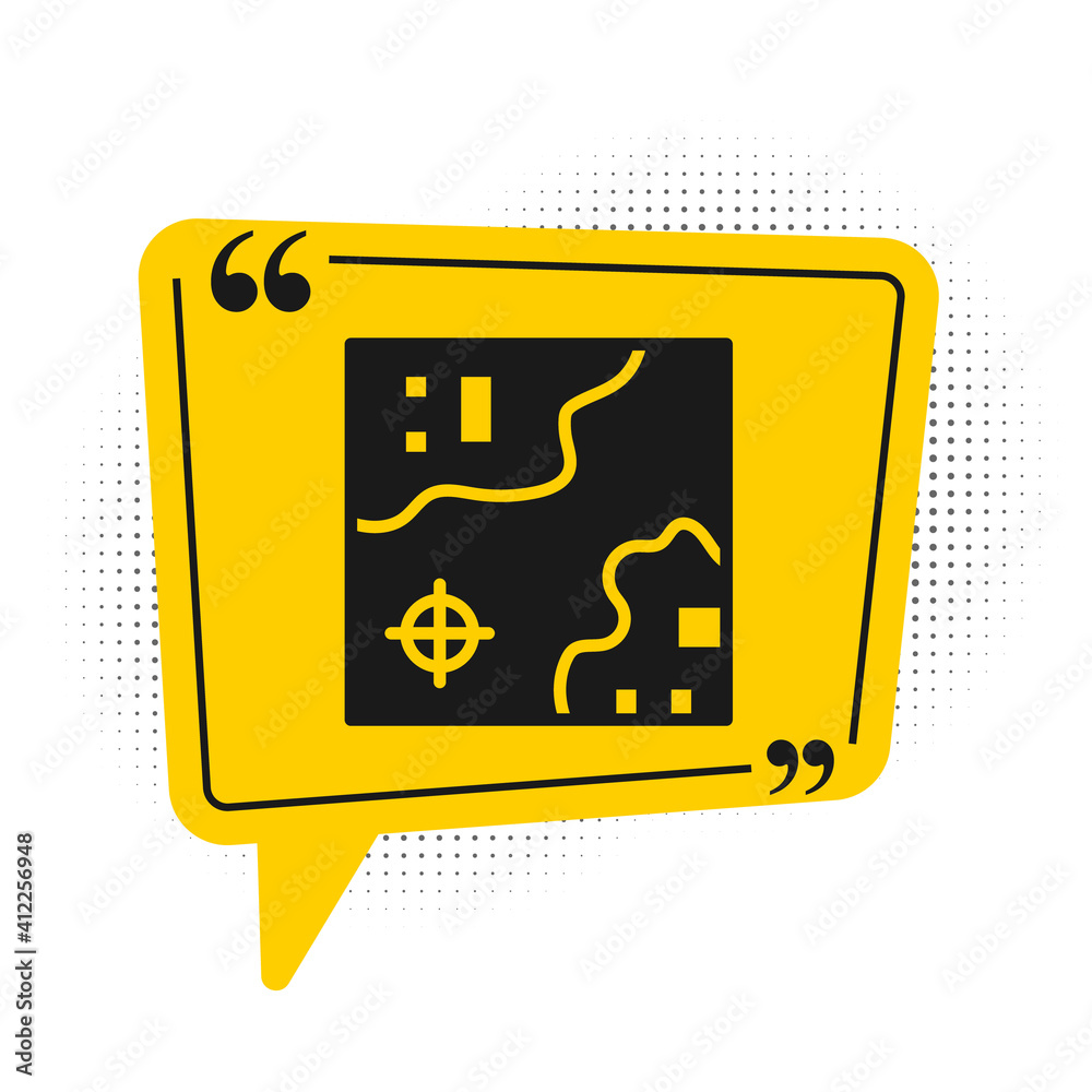 Black World travel map with airplanes icon isolated on white background. Yellow speech bubble symbol. Vector. Black World travel map with airplanes icon isolated on white background. Yellow speech bubble symbol. Vector.