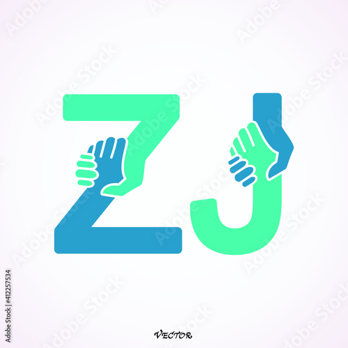 Z J letters vector, contemporary, regular lettering, modern lowercase typeface. Business agreement handshake or friendly handshake, font type design ZJ.
