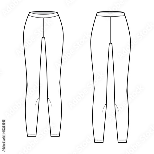 Set of Bike shorts technical fashion illustration with normal, low waist, high rise, thigh length. Flat sport training pants, trousers apparel template front, white color. Women men unisex CAD mockup