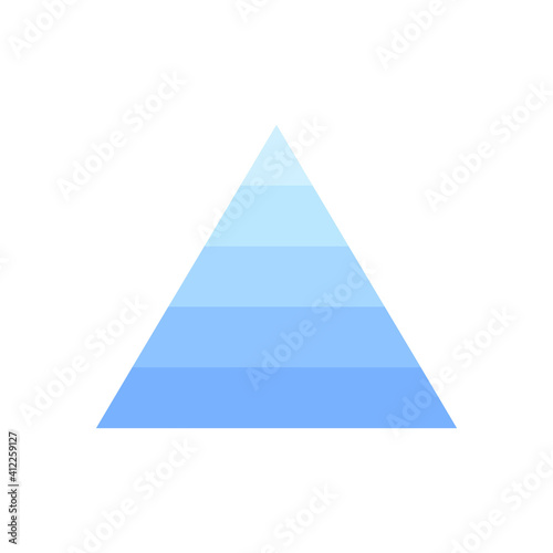 Pyramid infographic template with 5 charts. Business concept. Blue triangle data segments vector illustration isolated on white.