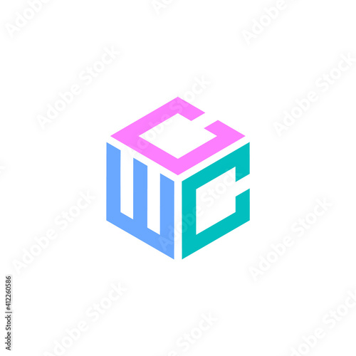 Hexagon logo with CWC letter. Initial design vector