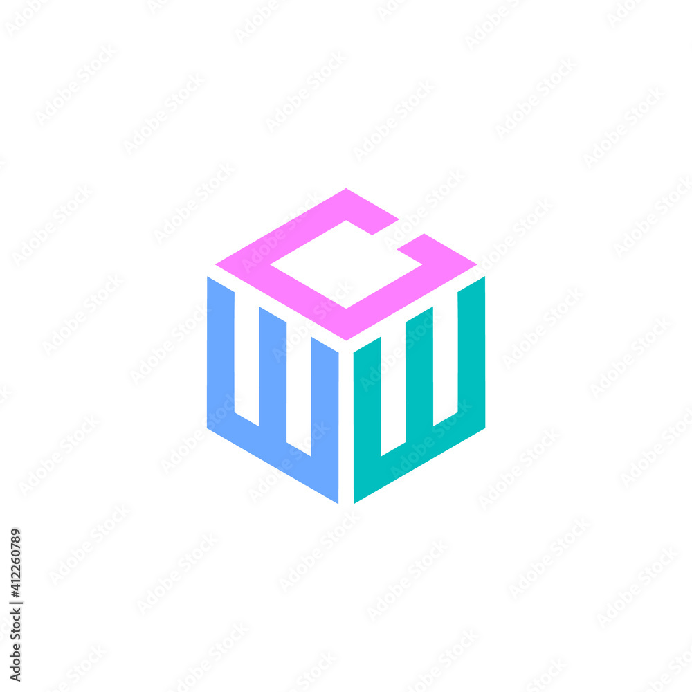 Hexagon logo with CWW letter. Initial design vector