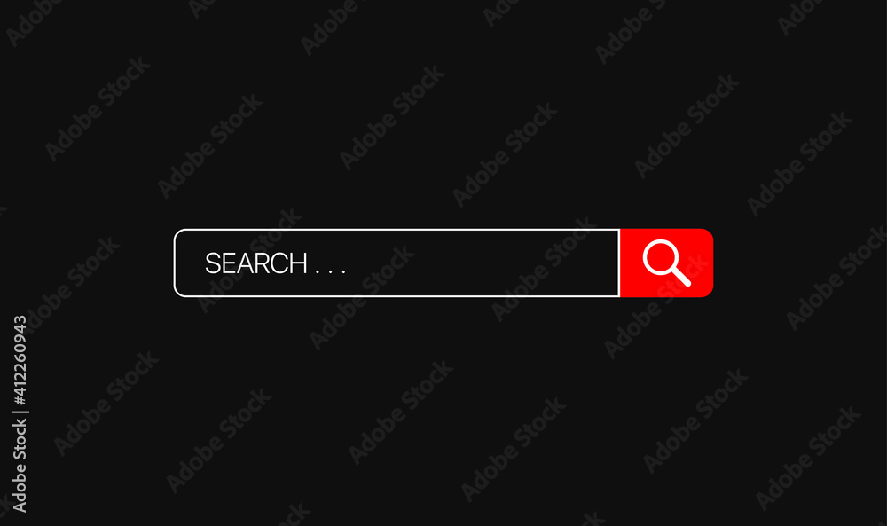 Youtube Search bar vector element with icon on black background . Vector illustration