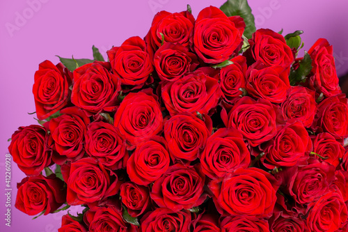 Red roses in a huge beautiful bouquet