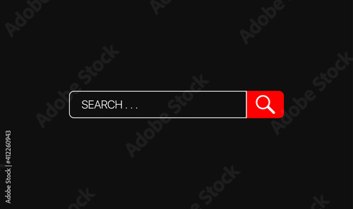 Youtube Search bar vector element with icon on black background . Vector illustration