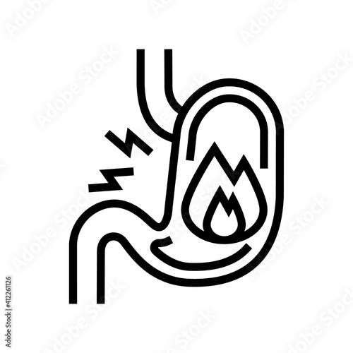 heartburn stomach line icon vector. heartburn stomach sign. isolated contour symbol black illustration