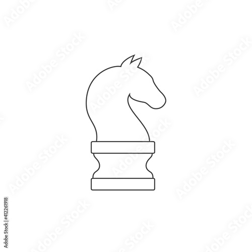 Chess piece knight line icon isolated on white background. Black chess horse flat style