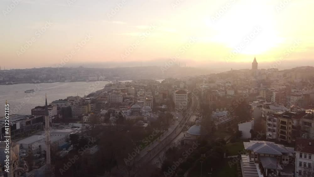 Sunset and evening in Istanbul, Turkey. View of Galata Tower. High quality FullHD footage Sunset and evening in Istanbul, Turkey. View of Galata Tower. High quality FullHD footage