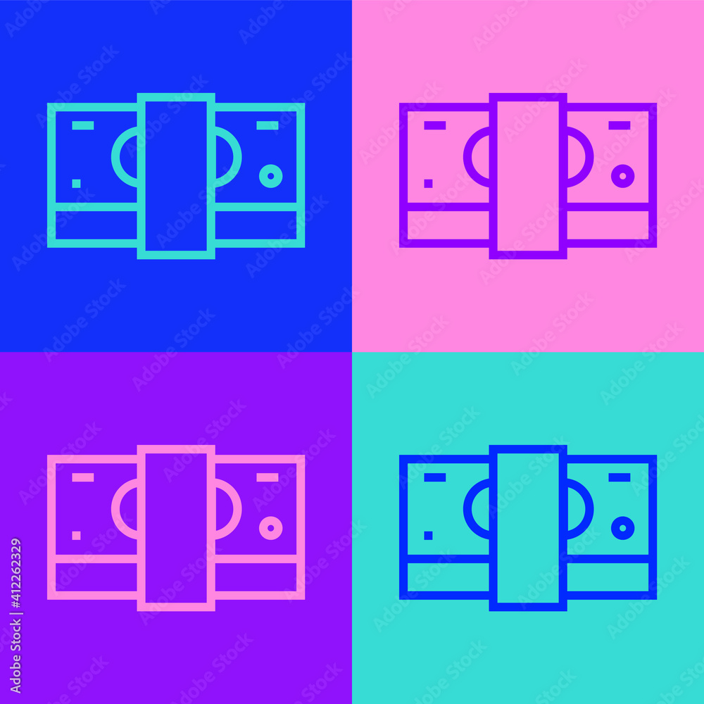 Pop art line Stacks paper money cash icon isolated on color background. Money banknotes stacks. Bill currency. Vector. Pop art line Stacks paper money cash icon isolated on color background. Money banknotes stacks. Bill currency. Vector.