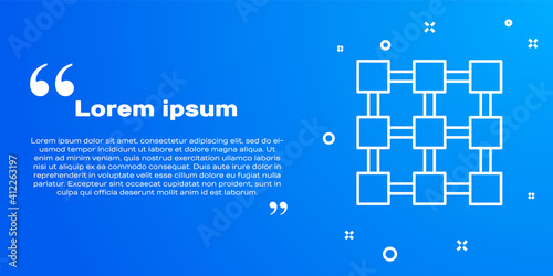 White line Blockchain technology icon isolated on blue background. Cryptocurrency data. Abstract geometric block chain network technology business. Vector.