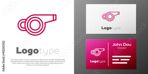Logotype line Whistle icon isolated on white background. Referee symbol. Fitness and sport sign. Logo design template element. Vector.