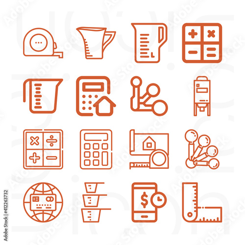 16 pack of calculating  lineal web icons set