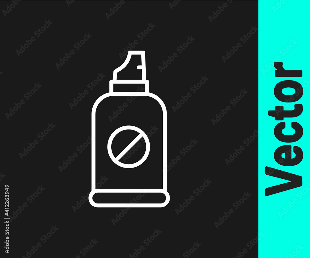 White line Spray against insects icon isolated on black background. Vector. White line Spray against insects icon isolated on black background. Vector.