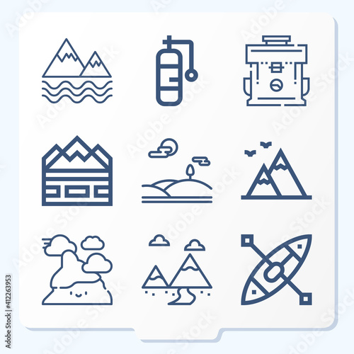 Simple set of 9 icons related to adventure