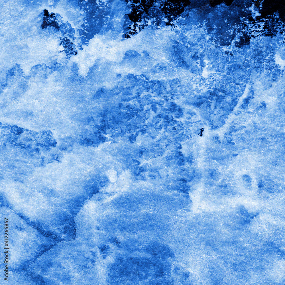 Blue ink and watercolor frost texture on white paper background. Paint leaks and decalcomania effects. Hand-painted gouache abstract image. Mess on the canvas. Blue ink and watercolor frost texture on white paper background. Paint leaks and decalcomania effects. Hand-painted gouache abstract image. Mess on the canvas.