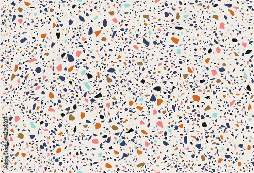 Terrazzo flooring vector seamless pattern. Texture of classic Italian type of floor in Venetian style composed of natural stone, granite, quartz, marble, glass and concrete
