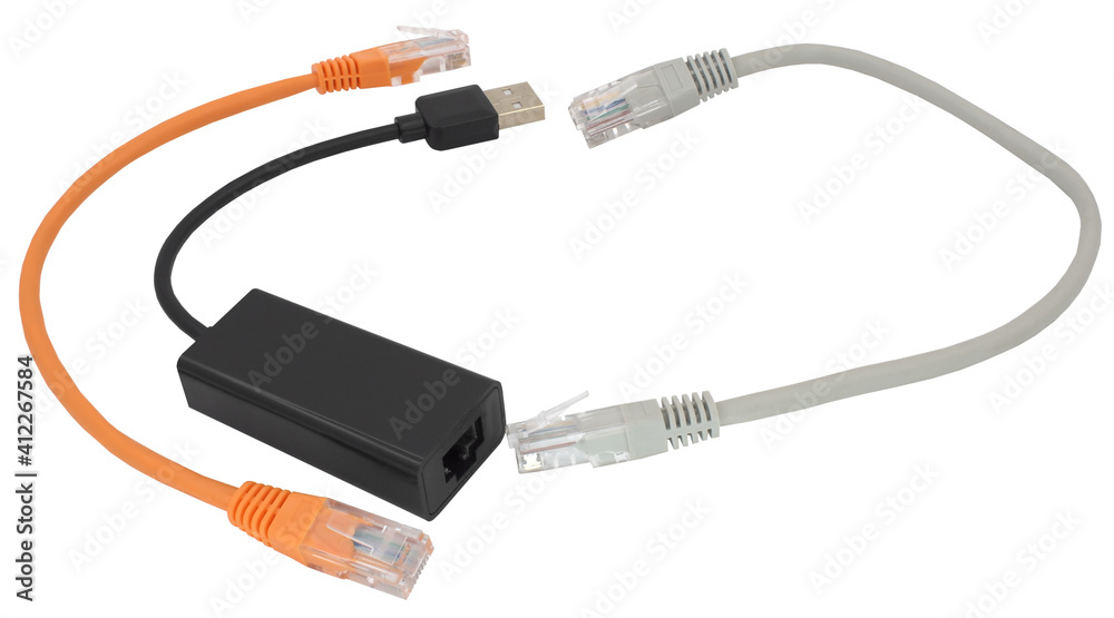 Usb to ethernet connector adapter isolated over the white Usb to ethernet connector adapter isolated over the white