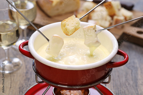 traditional cheese fondue, swiss cuisine
 photo