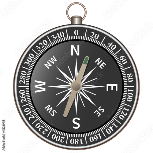 realistic hiking compass isolated on white background vector illustration, navigation and finding the right way concept