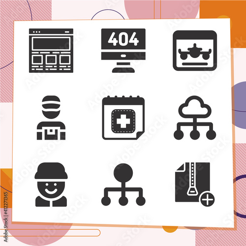 Simple set of 9 icons related to messenger boy