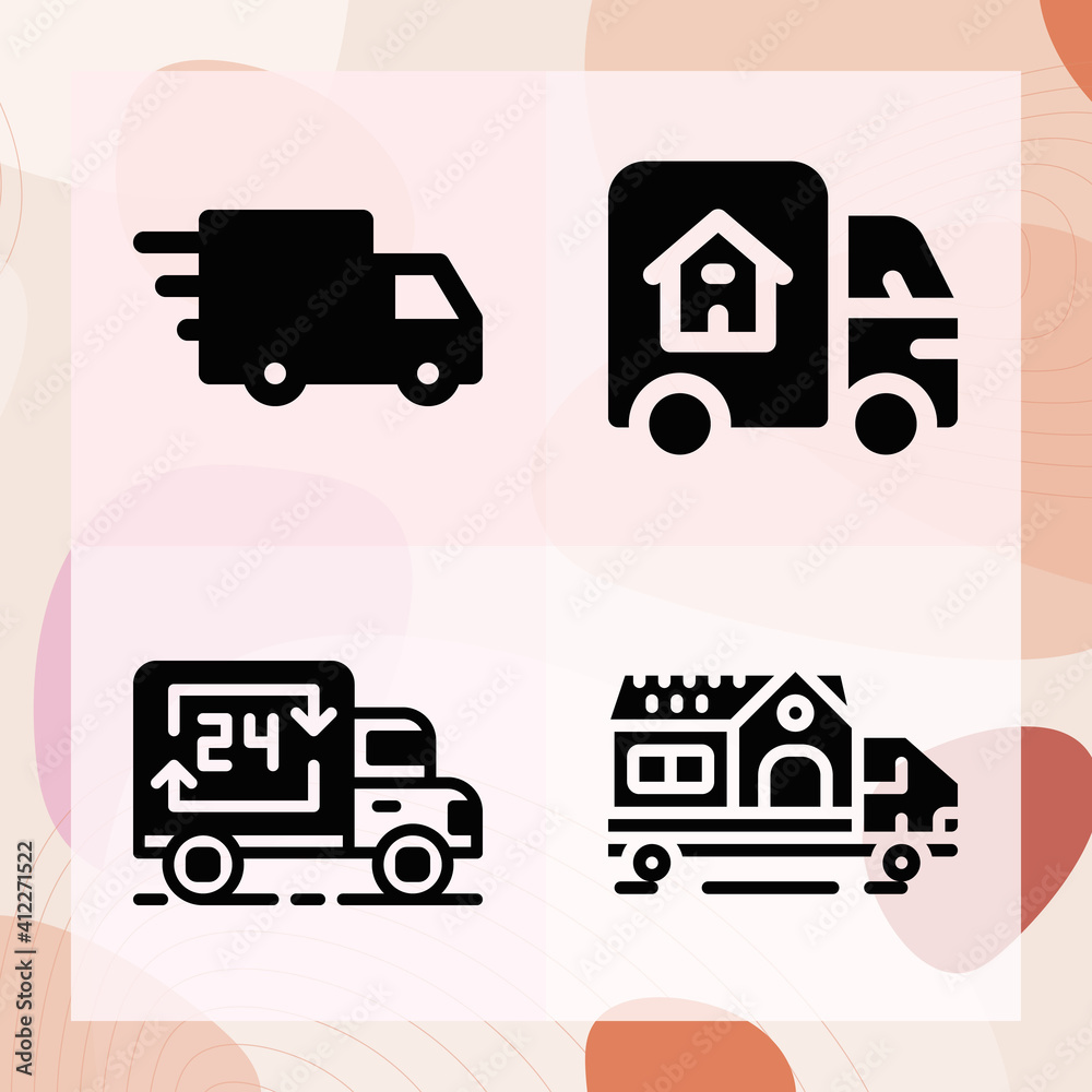Simple set of tractor trailer related filled icons