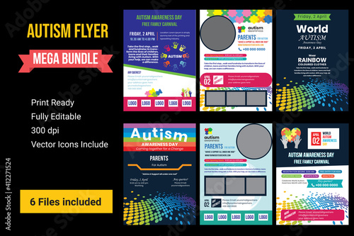 Colorful Flyer or banner or poster  Set of World autism awareness day with hand of puzzle pieces. Creative Poster Set Or Flyer or Banner Set Of World Autism Awareness Day.