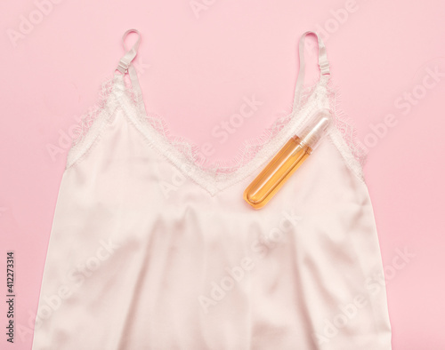 Women's lace underwear. On a pink background.