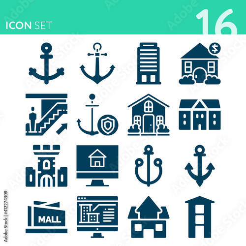 Simple set of 16 icons related to tenants