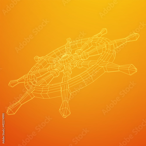 Ship steering wheel. Marine rudder