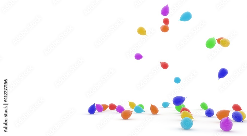 Balloons fly and fall to the floor. Isolated white background Balloons fly and fall to the floor. Isolated white background
