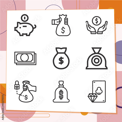 Simple set of 9 icons related to monetary system